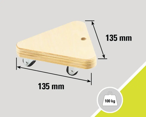 Roulette triangulaire en bois pour meubles avec une capacité de charge maximale de 100 kilogrammes et une longueur d'arête de 135 millimètres