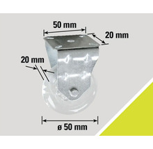 Roue pivotante avec un diamètre de roue de 50 millimètres et une largeur de rouleau de 20 millimètres