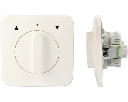 Deux vues d'un variateur blanc pour volets roulants électriques.