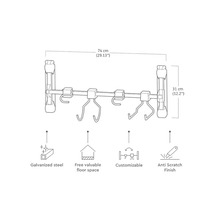 Garde-robe murale en acier galvanisé, 74 x 31 cm, avec protection anti-rayures et crochets variables pour utiliser l'espace au sol