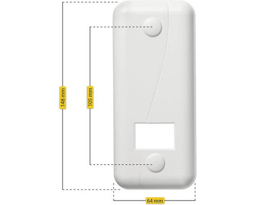 Dimensions d'une boîte d'appareil avec 148 millimètres de hauteur et 64 millimètres de largeur