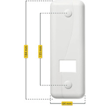 Dimensions d'un couvercle de boîtier: 184 mm de haut et 64 mm de large.