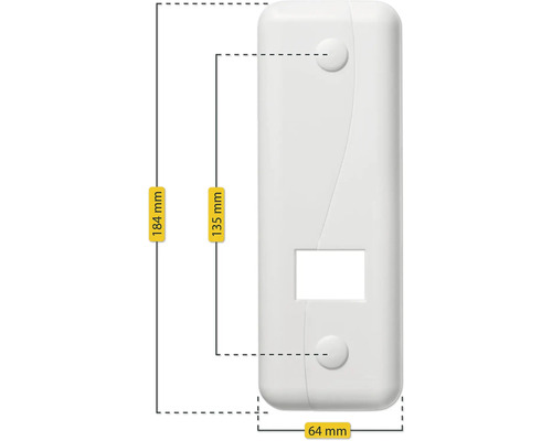 Dimensions d'un couvercle de boîtier: 184 mm de haut et 64 mm de large.