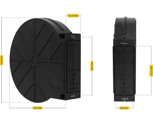 Dévidoir de tuyau en plastique, dimensions 164 x 163 x 41,4 mm