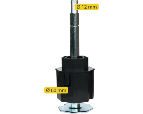 Pied de meuble avec un diamètre de 12 millimètres et un diamètre de 60 millimètres