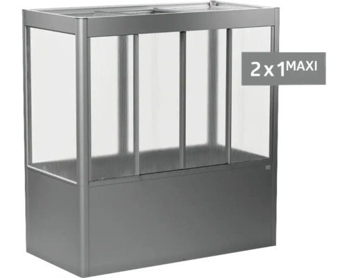 Hochbeet aus Metall und Glas mit Schiebetüren