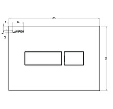 Technische Zeichnung einer Betätigungsplatte mit den Maßen 204 x 145 Millimeter und dem Laufen Logo
