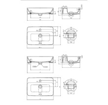 Schéma technique d'un lavabo avec dimensions