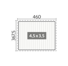 Plan avec dimensions 460 par 367,5 et surface intérieure 4,5 par 3,5