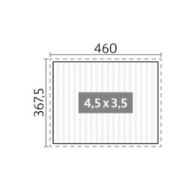 Diagramme avec dimensions : 460 x 367,5 cm, surface intérieure 4,5 x 3,5 cm
