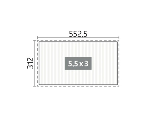 Dessin technique avec dimensions 552,5 sur 312 et indication de surface 5,5 sur 3