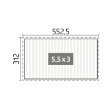 Schéma du produit avec dimensions 552,5 x 312 et l'indication 5,5 x 3