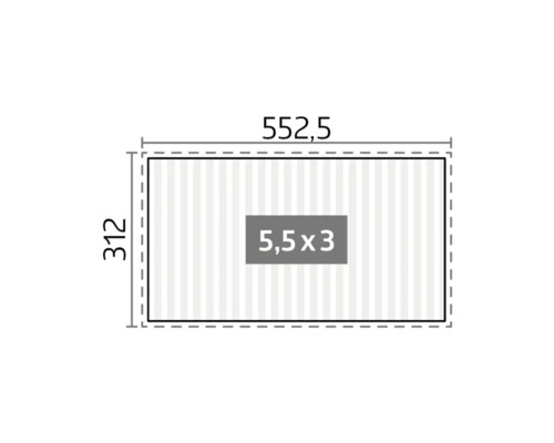 Schéma du produit avec dimensions 552,5 x 312 et l'indication 5,5 x 3
