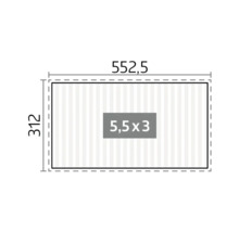 Plan de toit avec dimensions 552,5 x 312 et dimensions intérieures 5,5 x 3