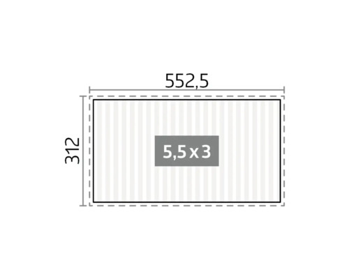 Plan de toit avec dimensions 552,5 x 312 et dimensions intérieures 5,5 x 3