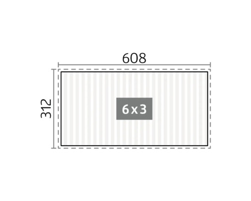 Dessin technique avec dimensions 608 x 312 et surface 6 x 3