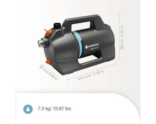 Pompe de jardin Gardena, dimensions 28 x 44,2 x 22 cm