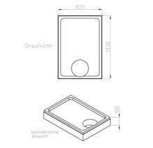 Technische Zeichnung einer Duschwanne mit Maßen 870 x 1370 x 150 Millimeter