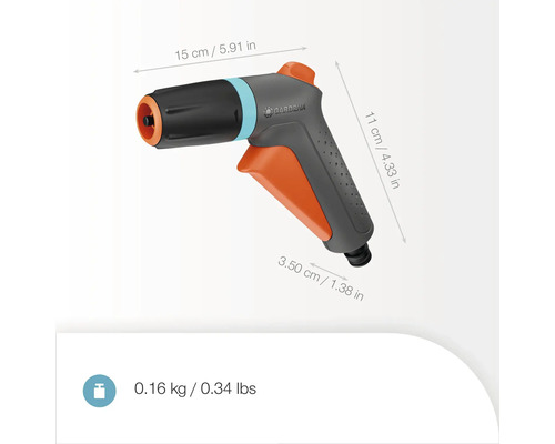 Pistolet de nettoyage Gardena avec dimensions et poids