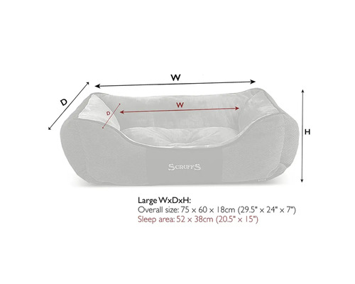 Dimensions du lit pour chien Largeur x Profondeur x Hauteur avec logo Scruffs