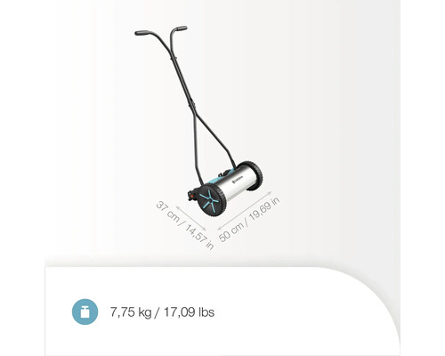 Tondeuse à gazon manuelle avec poignée et dimensions