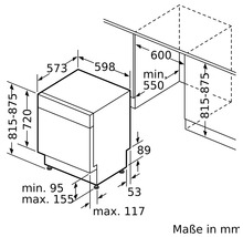 Schéma technique d'un lave-vaisselle avec indications de dimension