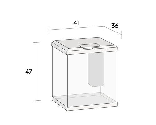 Aquarium avec des dimensions de 41 x 36 x 47 centimètres