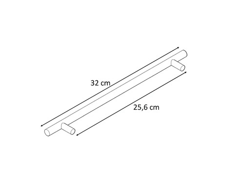 Dessin technique d'une poignée de meuble avec des dimensions de 32 cm et 25,6 cm