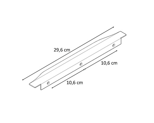 Technische Zeichnung eines 29,6 Zentimeter langen und 10,6 Zentimeter breiten Metallprofils