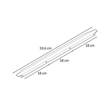 Dessin d'un profilé de 59,6 cm de long avec des trous et une longueur de 18 cm aux deux extrémités.