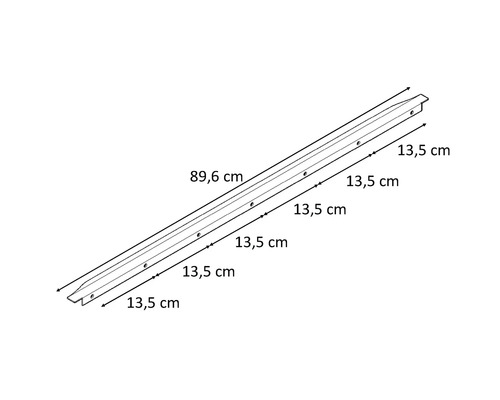 Rail de montage avec trous de perçage et dimensions 89,6 centimètres et 13,5 centimètres