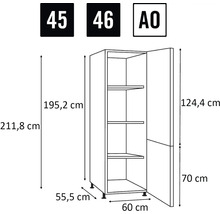 Schéma technique d'un meuble de cuisine avec dimensions