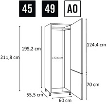 Dimensions d'une armoire sous forme de dessin au trait.