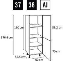 Technische Zeichnung eines Hochschranks mit Abmessungen