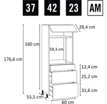 Technische Zeichnung eines Küchenschranks mit Abmessungen
