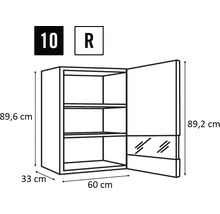 Dessin d'une armoire murale avec des dimensions de 89,6 x 60 x 33 cm