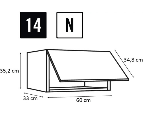 Schéma technique d'une armoire suspendue avec dimensions