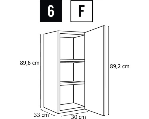Schéma technique d'un meuble haut avec les dimensions 89,6 x 33 x 30 cm