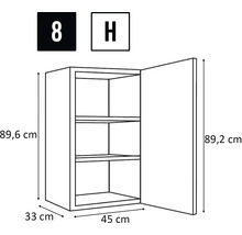 Schéma d'une armoire haute avec des dimensions de 89,6 x 45 x 33 cm