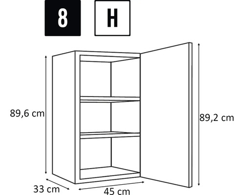 Schéma d'une armoire haute avec des dimensions de 89,6 x 45 x 33 cm