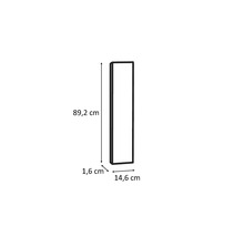 Dimensions d'un miroir mural rectangulaire de 89,2 cm de hauteur, 14,6 cm de largeur et 1,6 cm de profondeur
