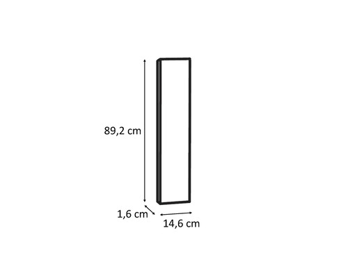 Dimensions d'un miroir mural rectangulaire de 89,2 cm de hauteur, 14,6 cm de largeur et 1,6 cm de profondeur