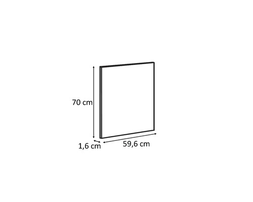 Schéma d'un élément d'armoire de 70 cm de haut, 59,6 cm de large et 1,6 cm de profondeur