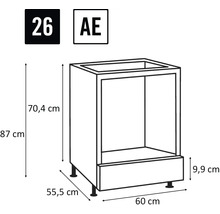 Dessin d'un meuble bas de cuisine avec dimensions