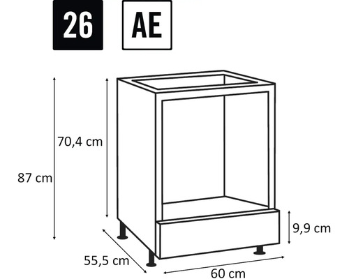 Dessin d'un meuble bas de cuisine avec dimensions