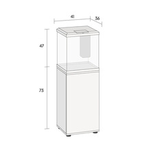 Dessin d'un aquarium avec meuble bas et dimensions