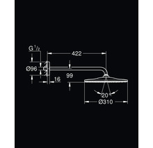 Schéma technique d'une pomme de douche avec dimensions