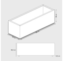 Technische Zeichnung eines Pflanzkastens mit Maßangaben