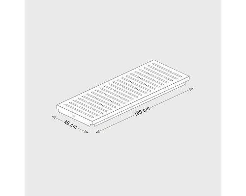 Skizze eines 109 Zentimeter langen und 40 Zentimeter breiten Ablauftrogs