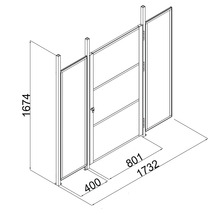 Technische Zeichnung einer Raumteileranlage mit Maßangaben